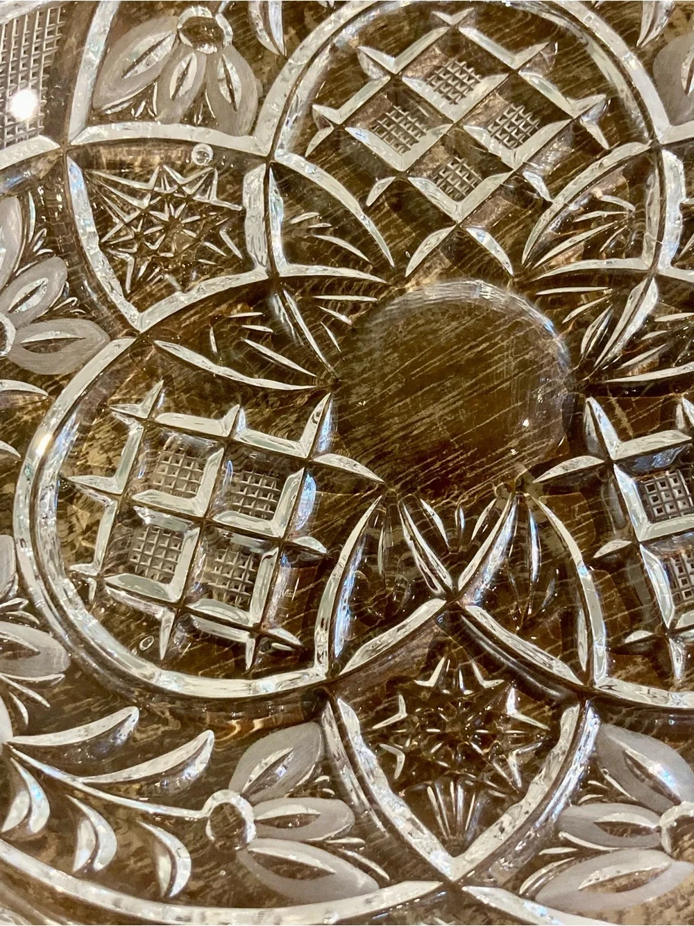 Cut Glass Floral Pattern With Sawtooth Edge 6”